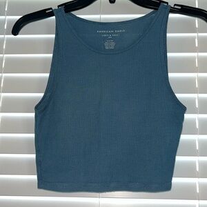 Cropped ribbed turquoise tank top